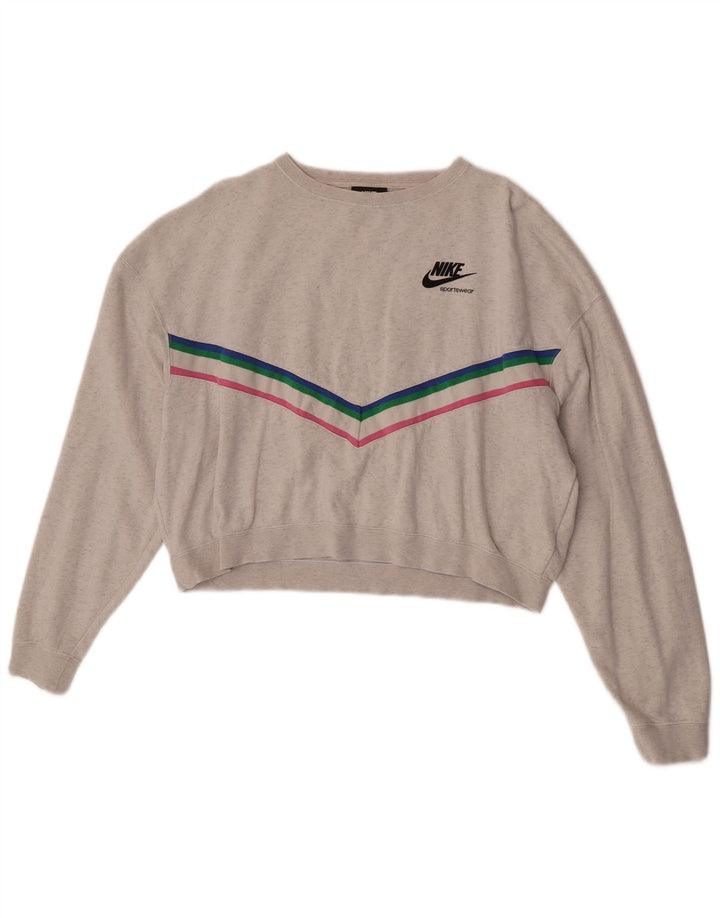 Nike Womens Crop Oversized Sweatshirt Jumper UK 14 Medium Grå Stribet
