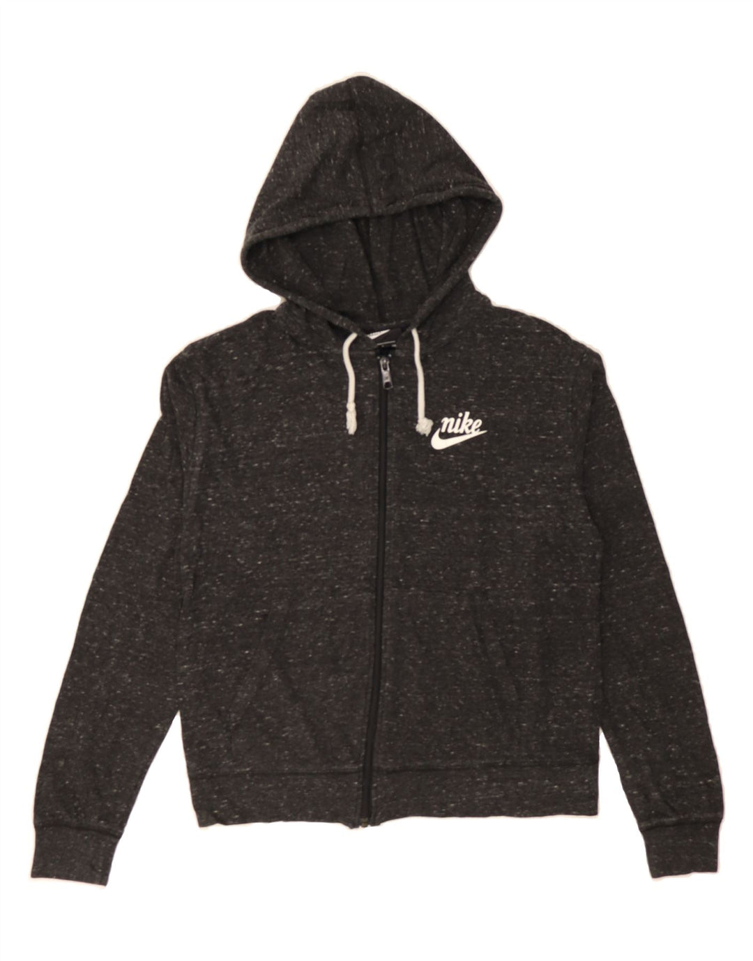 NIKE Womens Zip Hoodie Sweater UK 10 Small Black Flecked Vintage Nike and Second-Hand Nike from Messina Hembry 