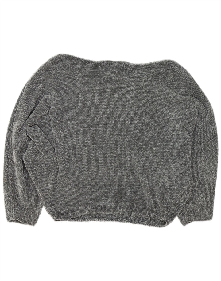 ZARA Dame Oversized Boat Neck Jumper Sweater UK 14 Medium Grey Polyester