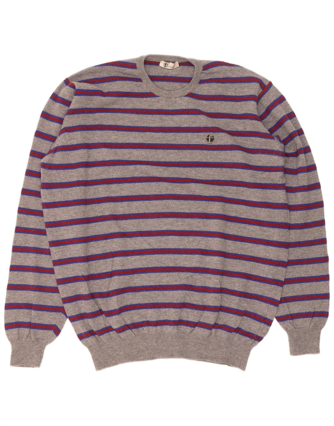 Ferrante Herre sweater med rund hals str. 60 3XL Gråstribet Merinould
