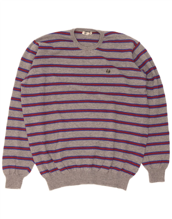 Ferrante Herre sweater med rund hals str. 60 3XL Gråstribet Merinould