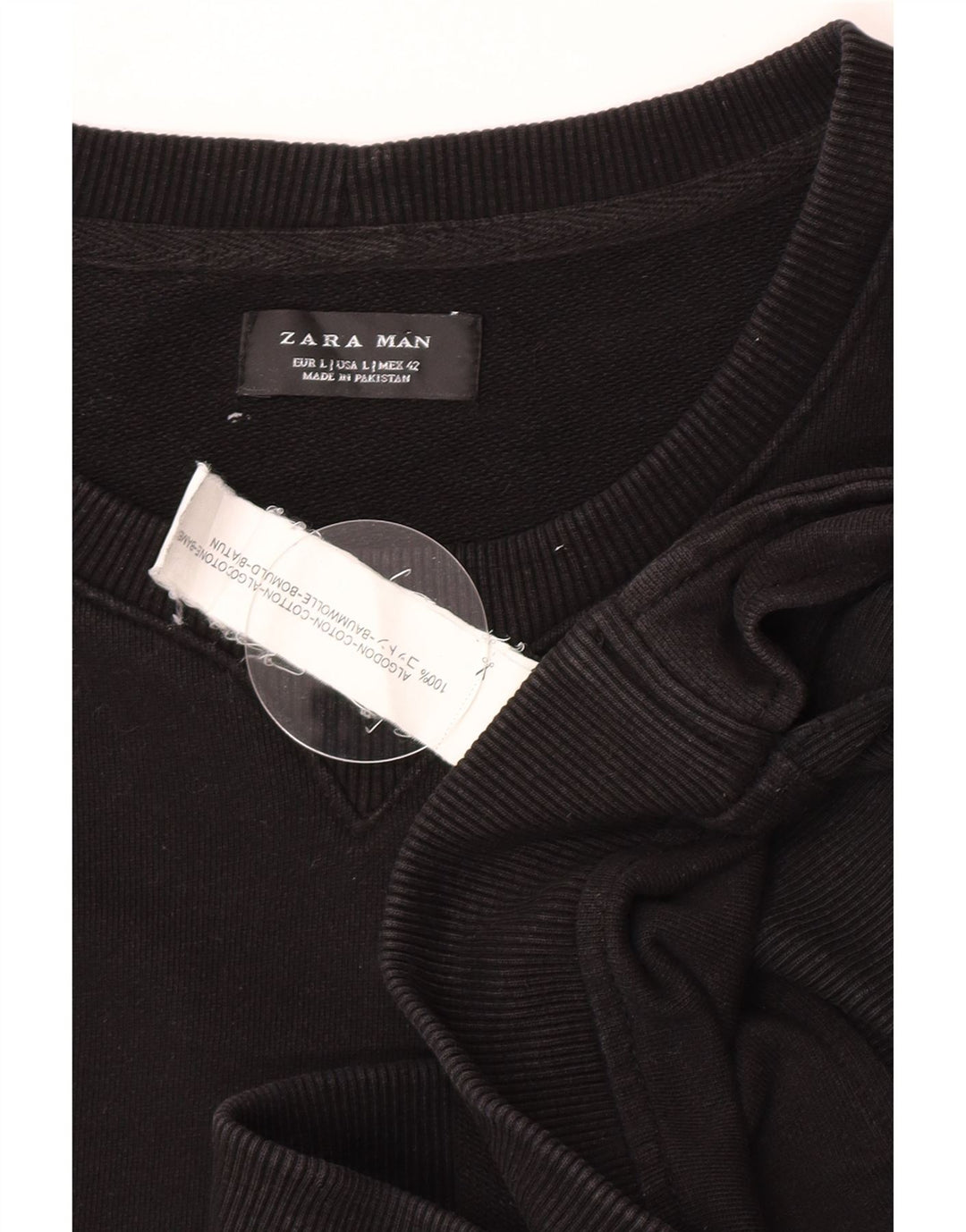 Zara Herre Sweatshirt Jumper Stor Sort Bomuld