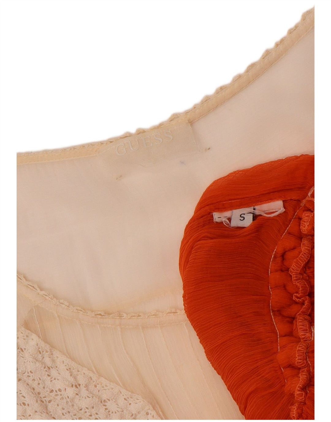 GUESS Dame See Through Bluse Top UK 10 Lille rød farveblok