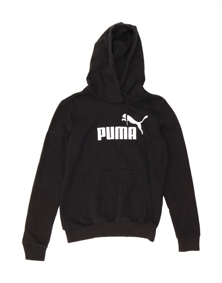 PUMA Womens Graphic Hoodie Jumper UK 12 Medium Black Vintage Puma and Second-Hand Puma from Messina Hembry 
