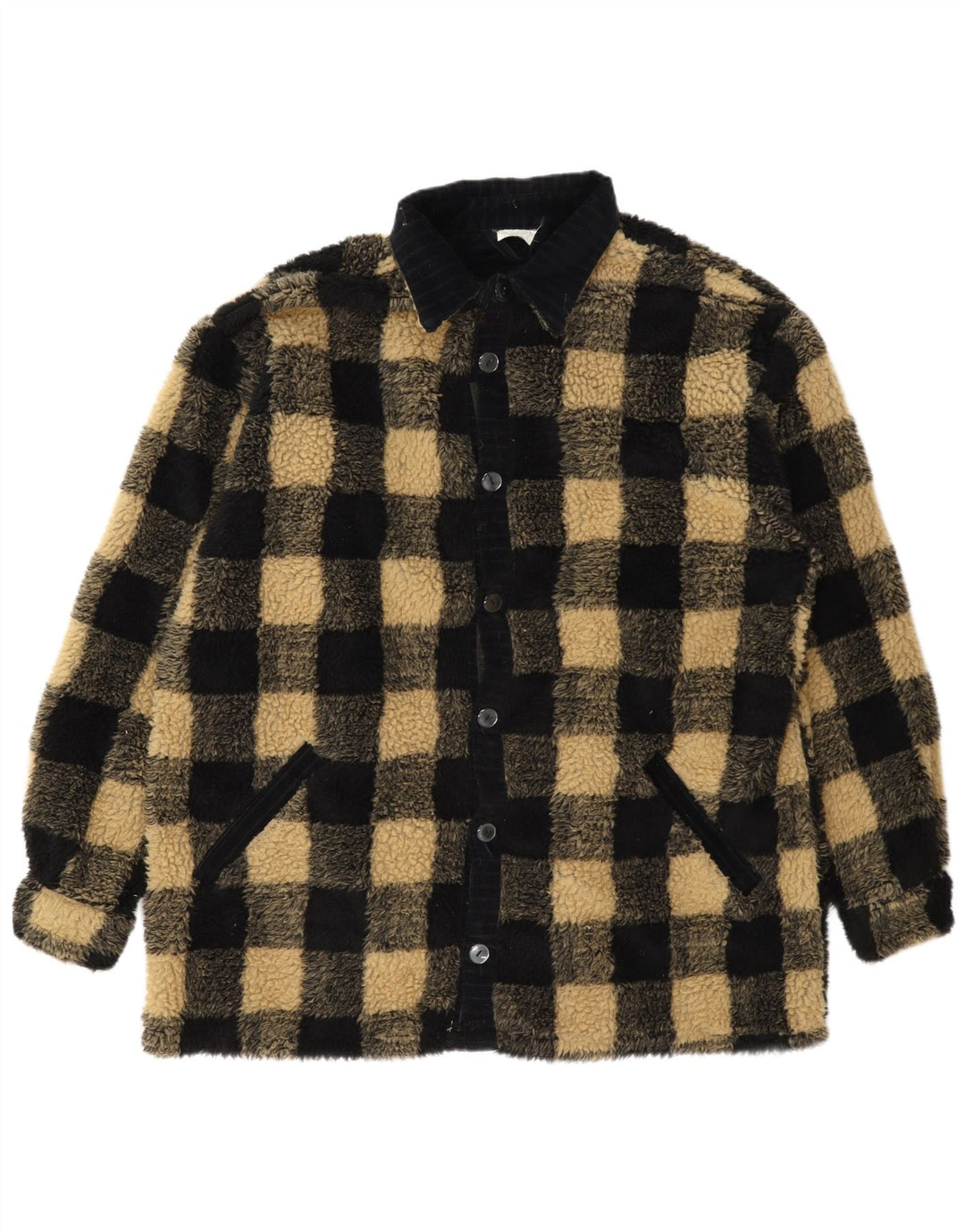 Vintage herre fleecejakke UK 42 XL Sort Gingham Polyester