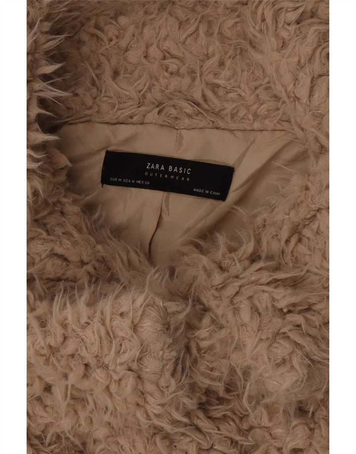Zara Dame Teddy Bear Bomber Jacket UK 14 Medium Beige