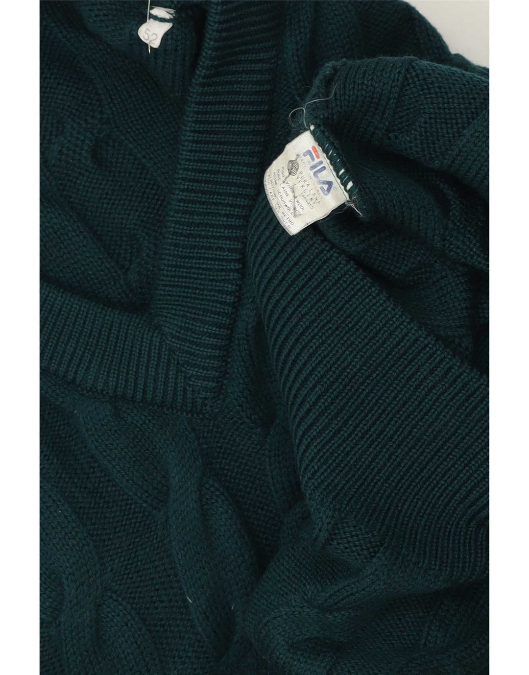 Fila Herre V-hals sweater IT 52 Stor Grøn Virgin Wool