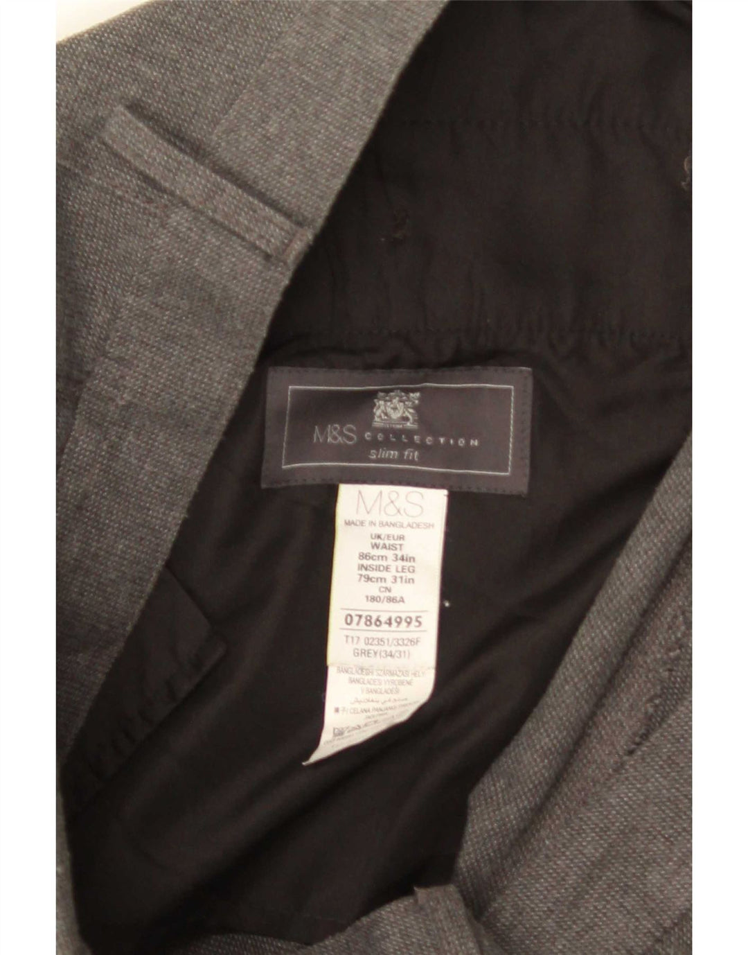 Marks & Spencer Herre Slim Fit Suit Bukser W34 L31 Grå Polyester