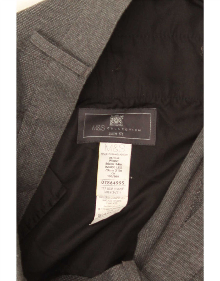 Marks & Spencer Herre Slim Fit Suit Bukser W34 L31 Grå Polyester