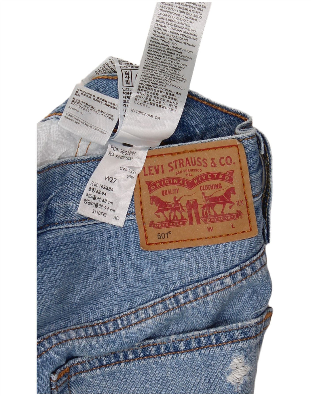 LEVI'S Womens 501 Distressed denimshorts W27 Små blå bomuld