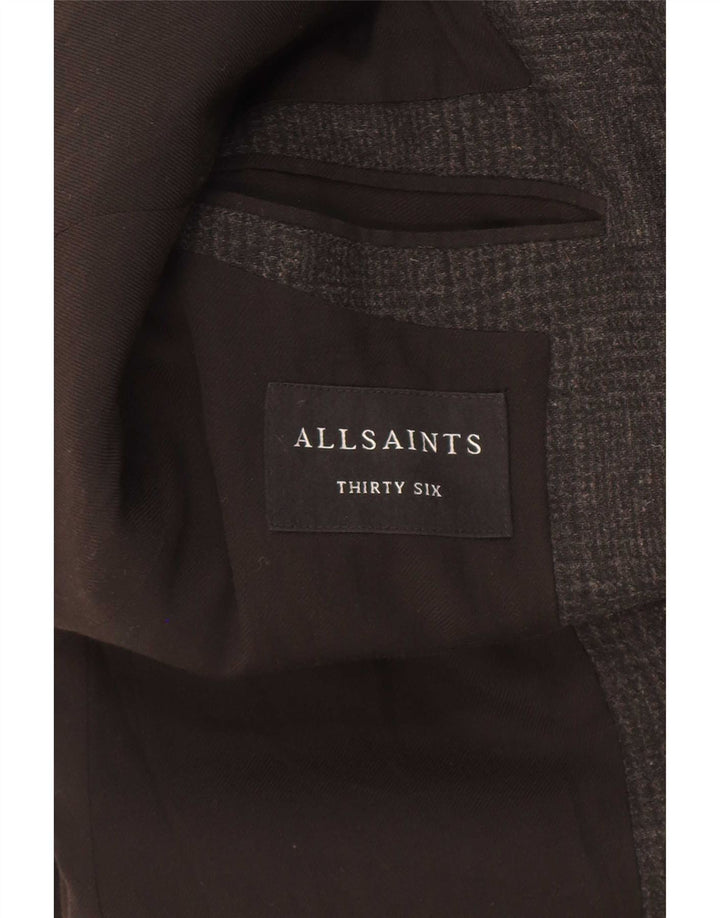 All Saints Herre Overfrakke UK 36 Small Black Houndstooth Uld