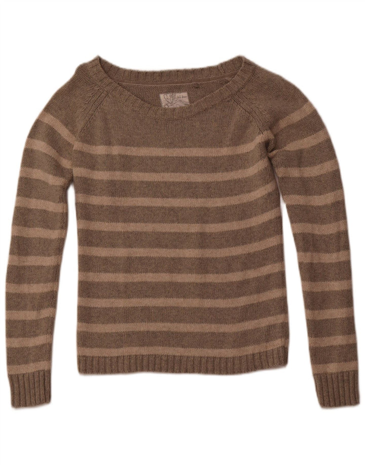 FAT FACE Dame Boat Neck Jumper Sweater UK 12 Medium Grå Stribet
