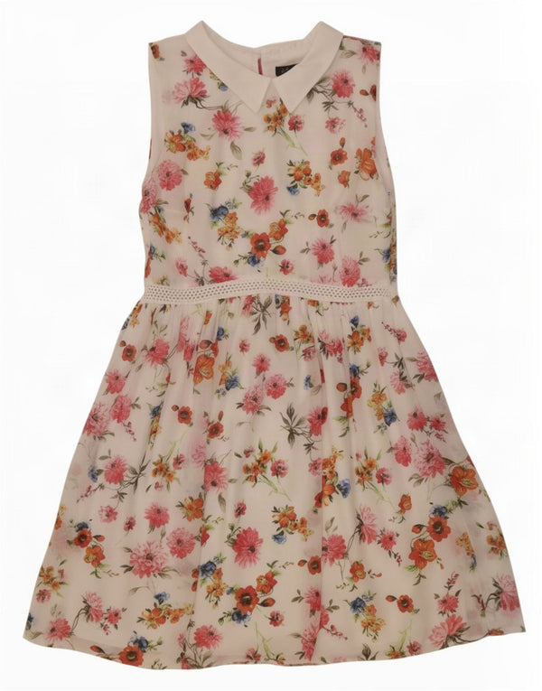 Zara Dame Trafaluc Ærmeløs A-line Kjole UK 12 Medium White Floral