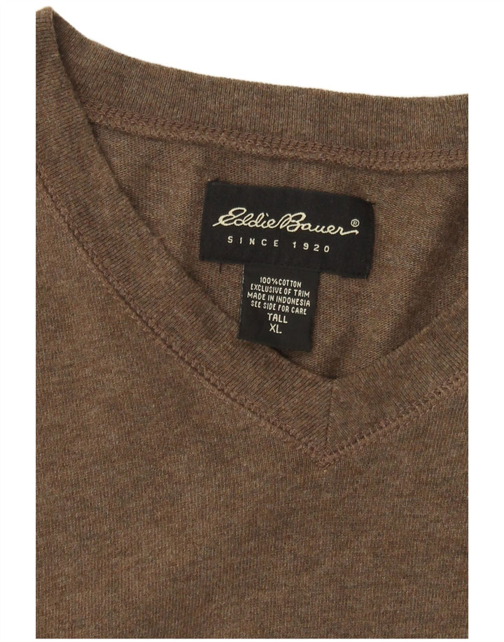 EDDIE BAUER Langærmet mænds høj top XL Brun Colourblock Bomuld