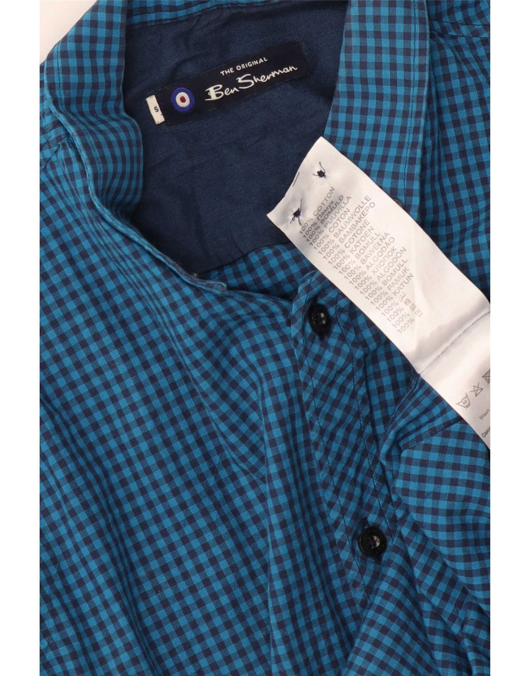 Ben Sherman herreskjorte lille blå Gingham bomuld