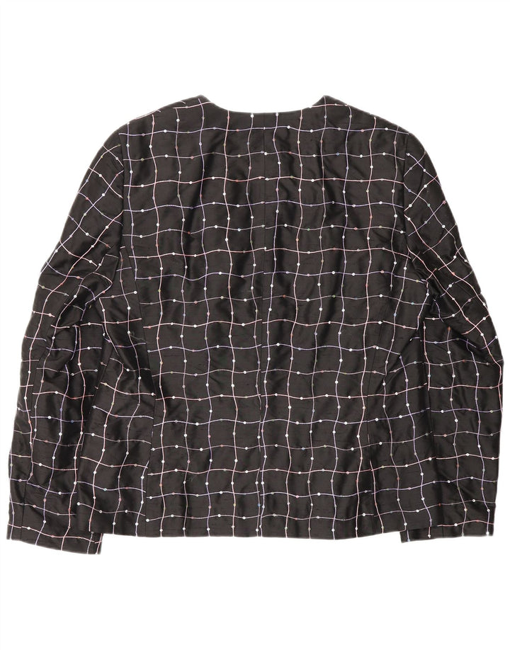 Elegance Dameskjortebluse UK 16 Stor sort ternet silke