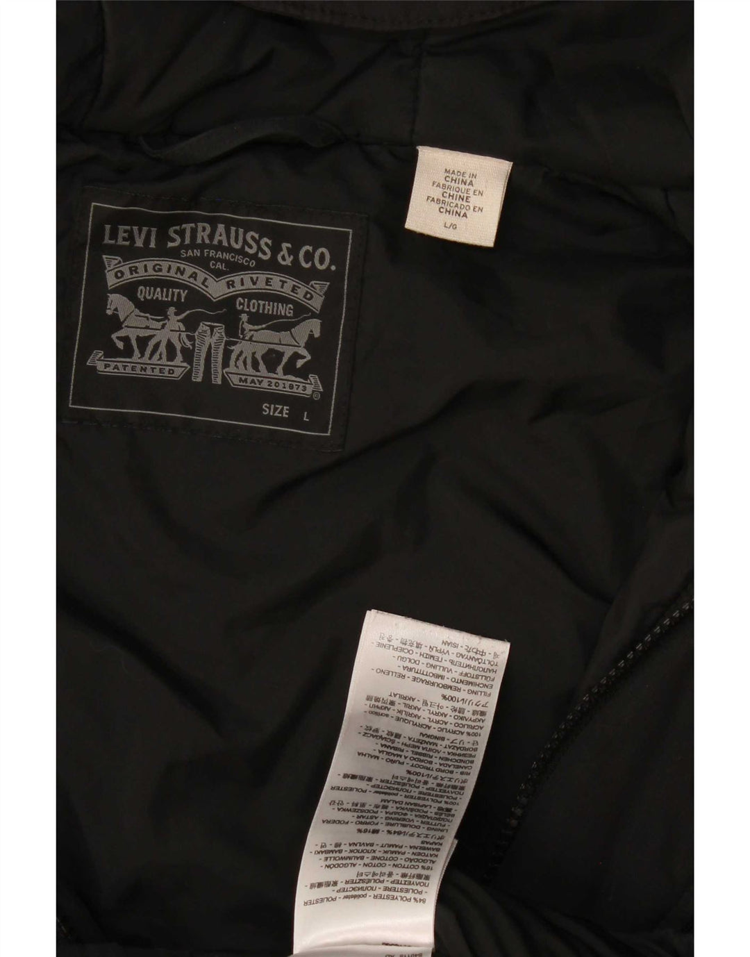 Levi's Herre hættepolstret jakke UK 40 Stor sort polyester