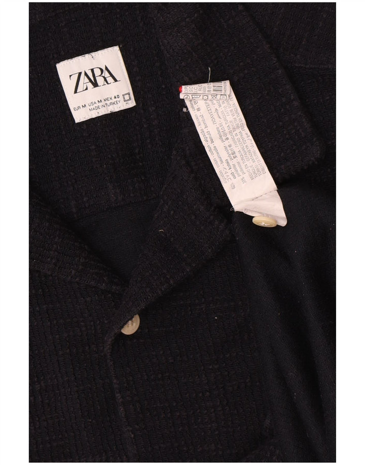 Zara Herre kortærmet flannelskjorte Medium marineblå bomuld