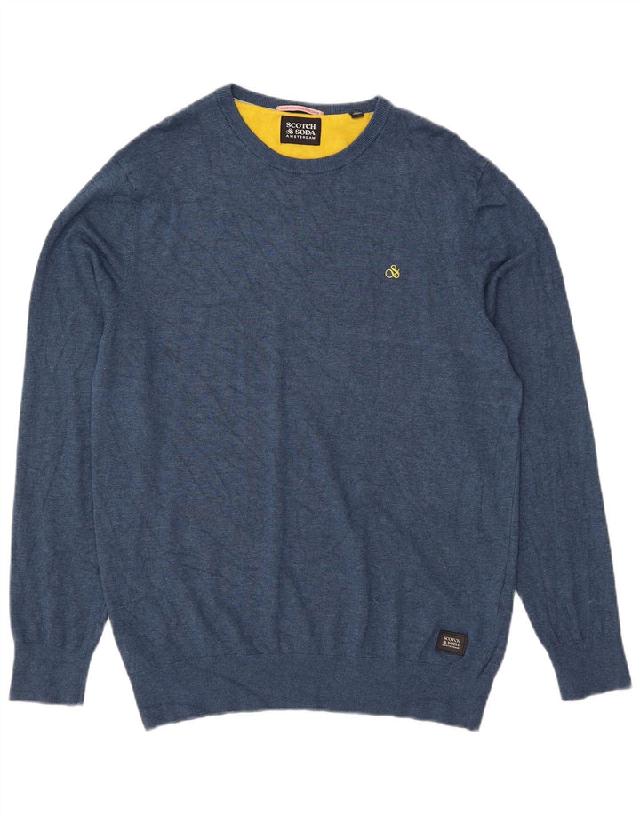 Scotch & Soda herre sweater med rund hals XL blå viskose