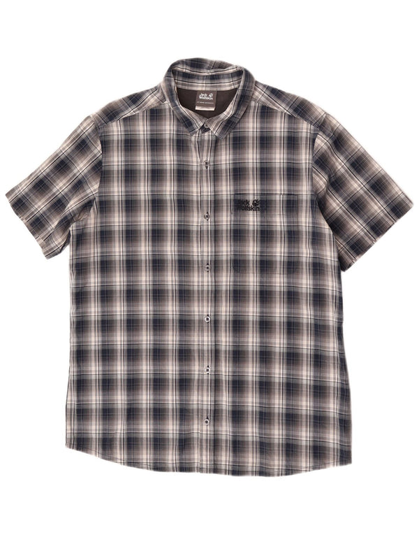 Jack Wolfskin Herre kortærmet skjorte UK 40/42 Large Navy Blue Check
