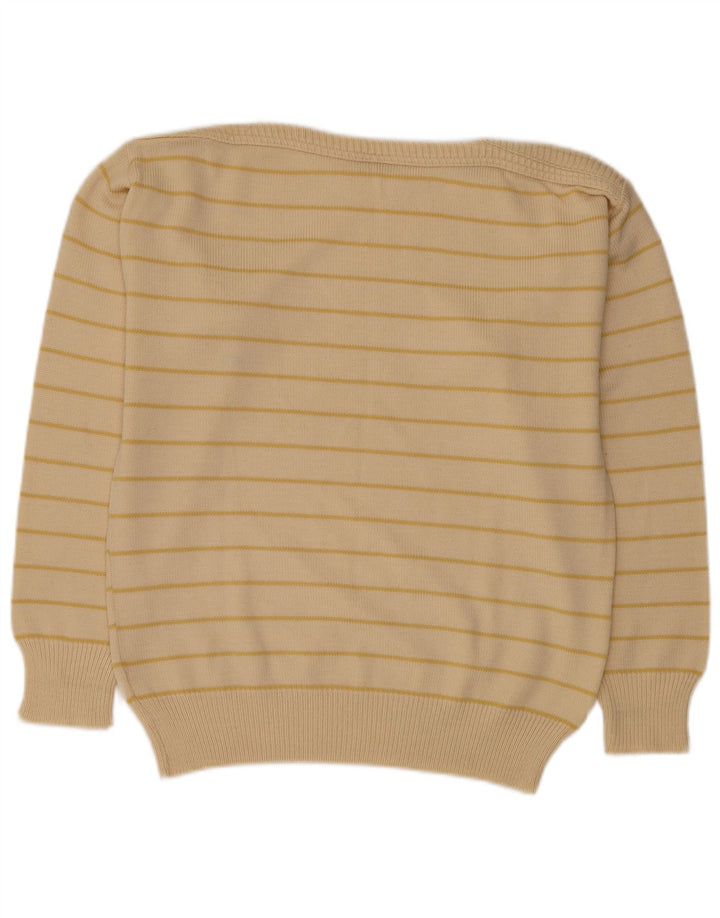 Vintage Herre Boat Neck Jumper Sweater Medium Beige Stribet Polyacryl