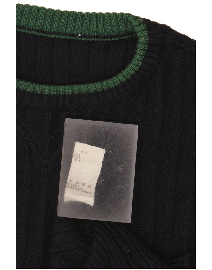 VINTAGE Herre grafisk rund hals sweater XL marineblå uld