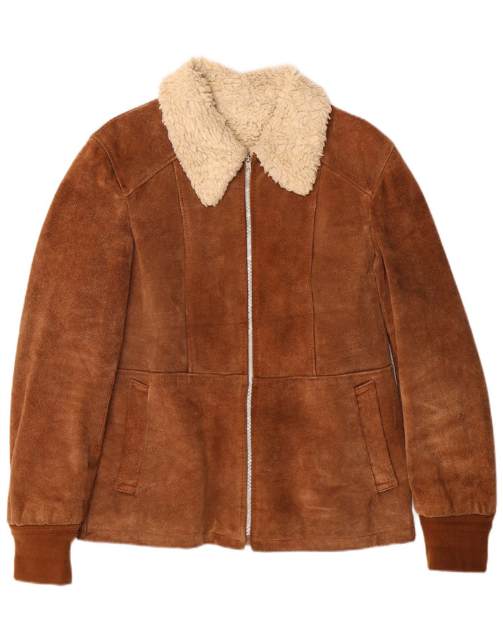 VINTAGE Dame Shearling Jacket IT 46 Stor brunt læder