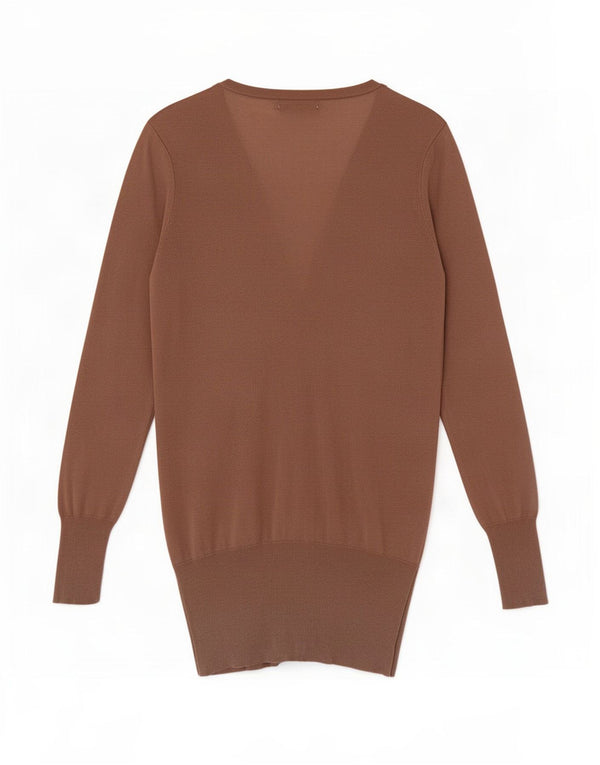 Zara Womens Longline Cardigan Sweater UK 10 Small Brown Silke