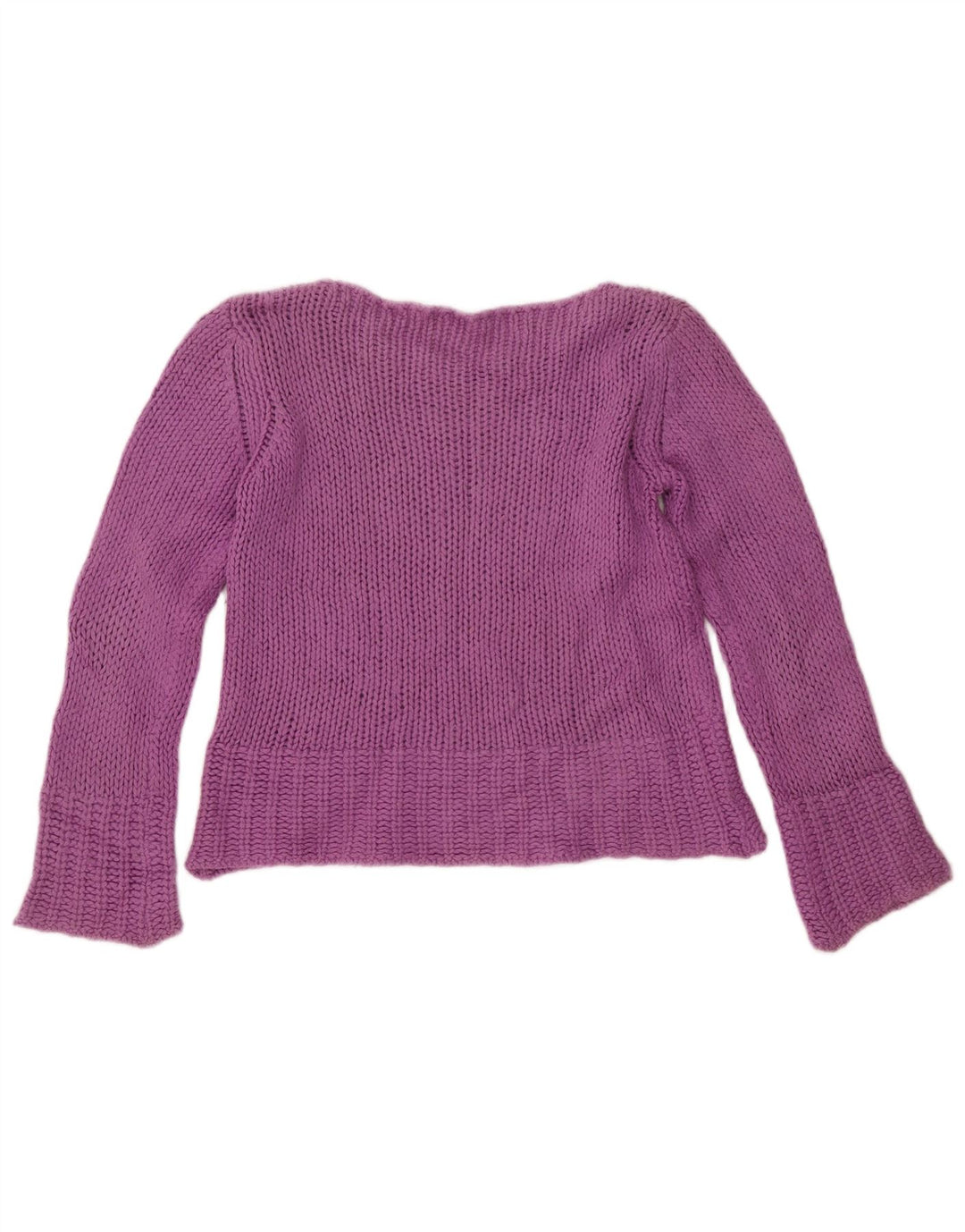 BENETTON Dame Crop Boat Neck Jumper Sweater UK 10 Lille lilla uld