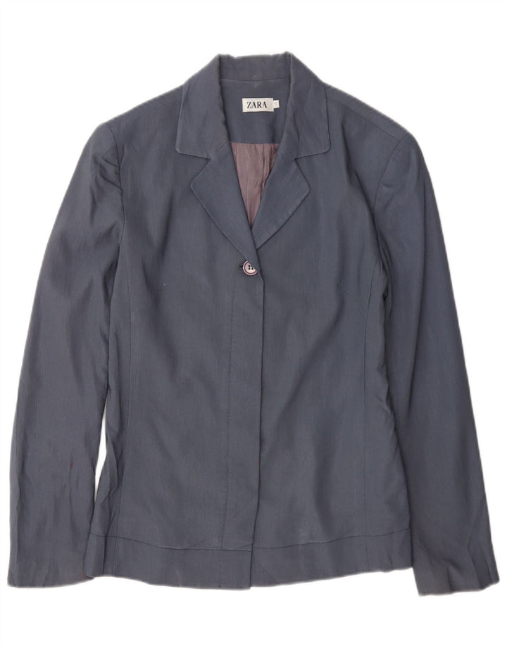 Zara Dame 1 Knap Blazer Jacket UK 10 Lille Blå