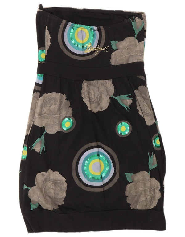 Desigual Kvinders Grafisk Stropløs Kjole UK 8 Small Black Floral Bomuld