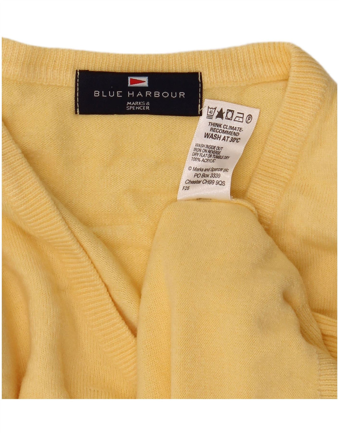MARKS & SPENCER Herre Blue Harbor V-hals sweater Medium Gul