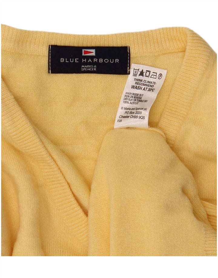 MARKS & SPENCER Herre Blue Harbor V-hals sweater Medium Gul