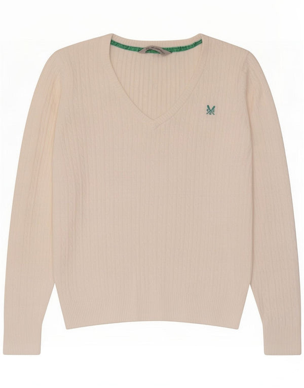Besætningstøj Dame V-hals sweater UK 14 Medium Hvid Bomuld