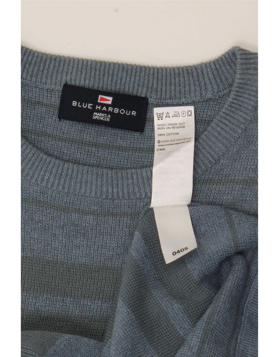 Marks & Spencer Herre Blue Harbor Crew Neck Jumper Sweater Medium stribet