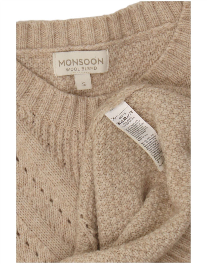 MONSOON Womens Jumper Dress UK 8 Small Beige Nylon