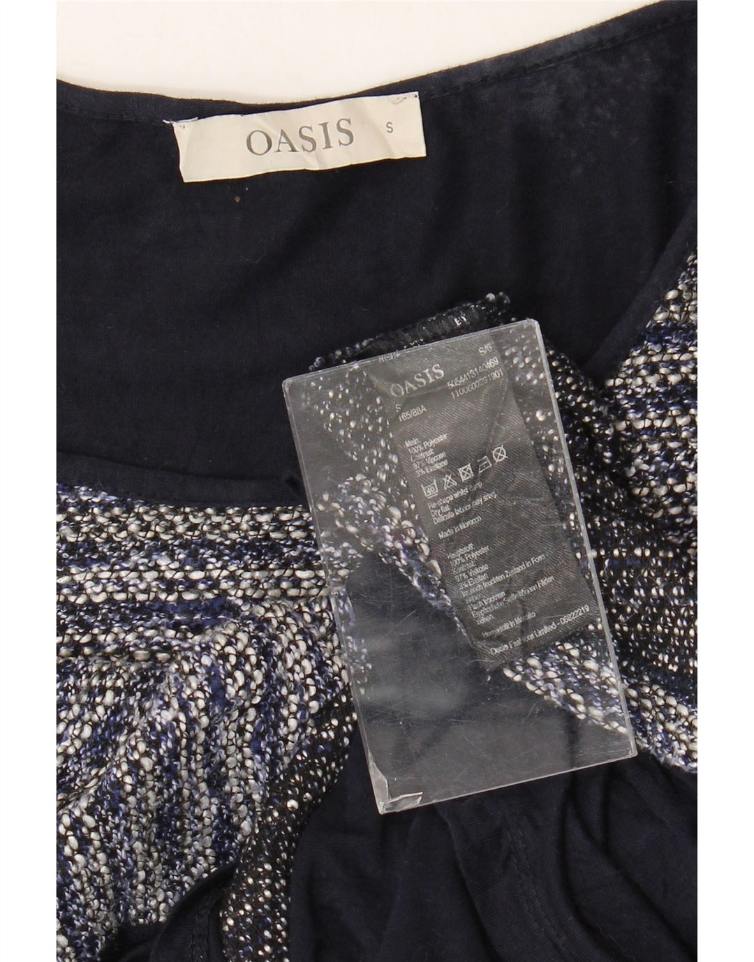 Oasis Dame Top Langærmet UK 10 Lille Marineblå Stribet Polyester