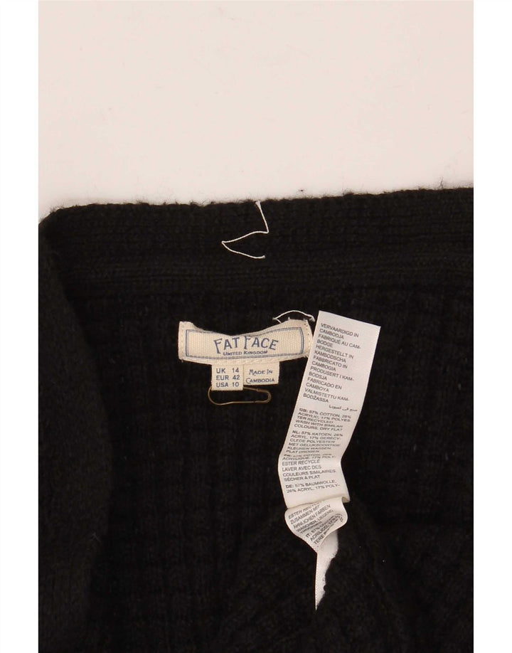 Fat Face Dame Oversized Crop Open Cardigan Sweater UK 14 Large Black