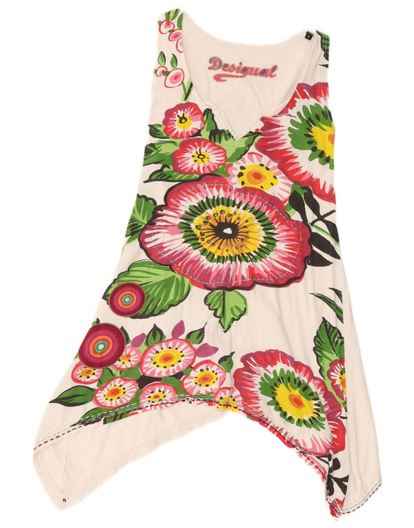 Desigual Dame Grafisk Asymmetrisk Tunika Top UK 14 Large White Floral