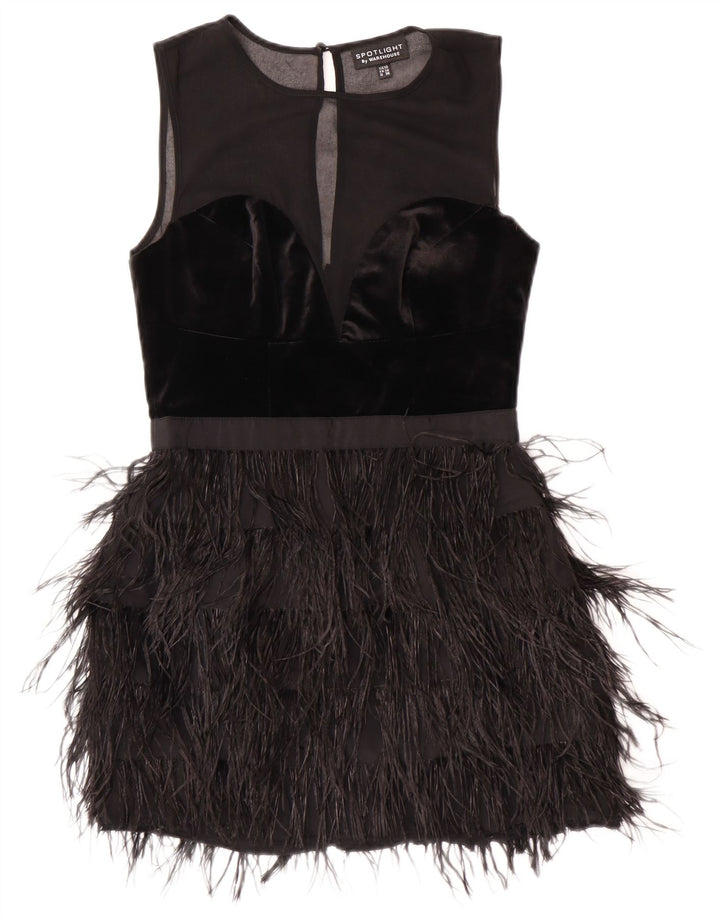 Warehouse Dame Ærmeløs Charleston Kjole UK 10 Small Black Polyester