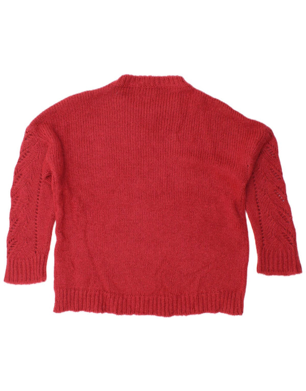 Massimo Dutti Dame Oversized Crew Neck Jumper Sweater UK 6 XS Rød Akryl