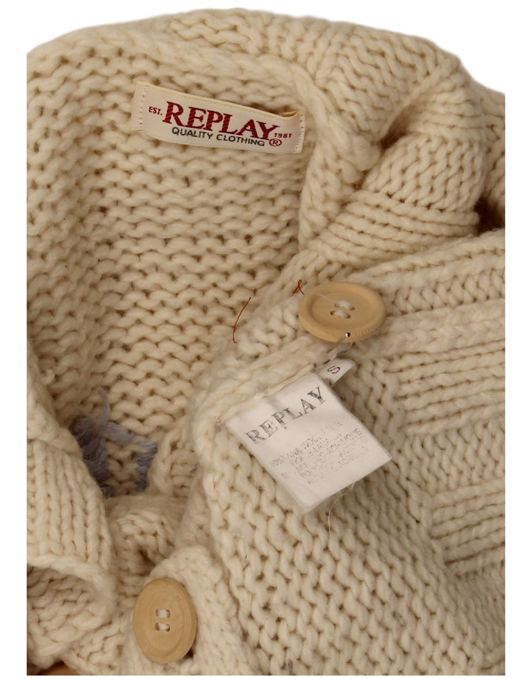 Replay Dame Grafisk Cardigan Sweater UK 10 Small Off White Uld
