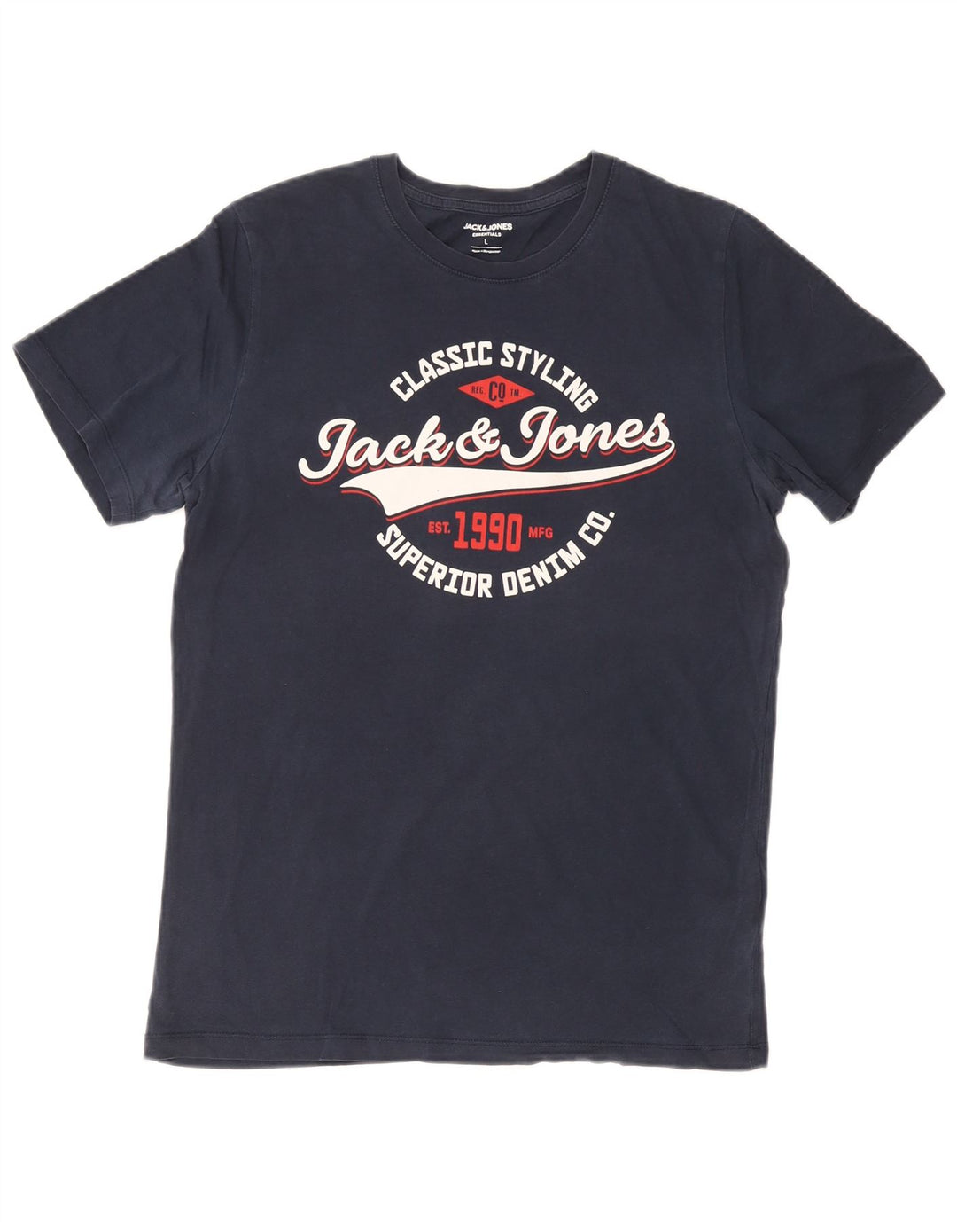 Jack & Jones Herre grafisk T-shirt Top Stor marineblå bomuld
