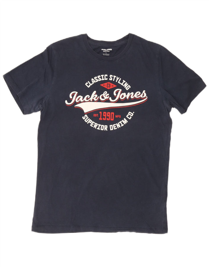 Jack & Jones Herre grafisk T-shirt Top Stor marineblå bomuld