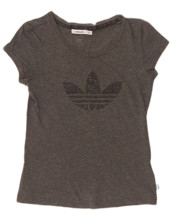 Adidas Dame Grafisk T-Shirt Top EU 34 XS Grå Bomuld