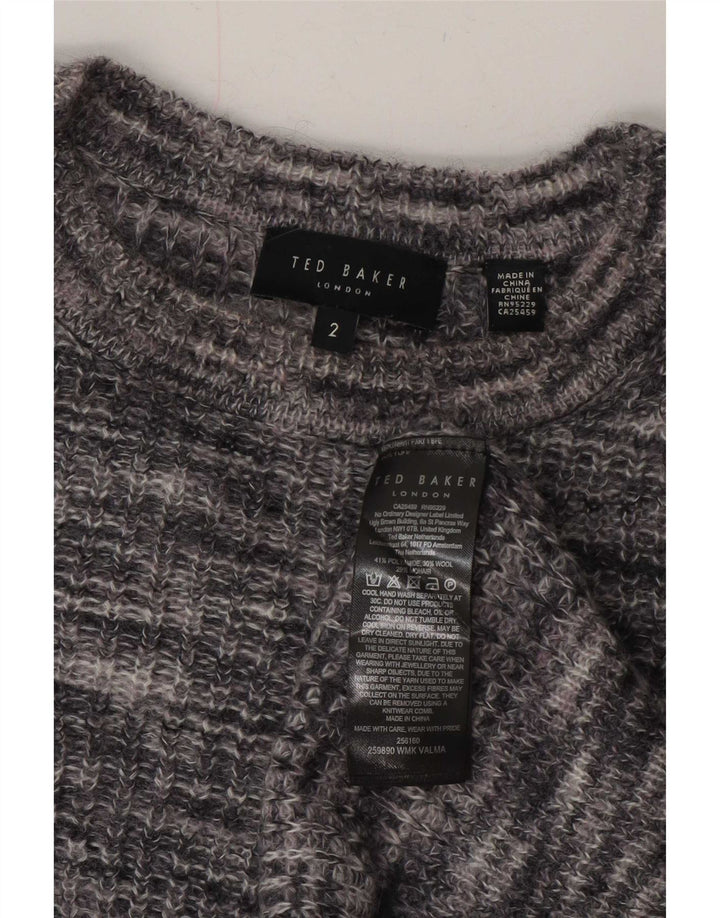 Ted Baker Dame Crop Boat Neck Jumper Sweater Størrelse 2 Small Grey Flecked