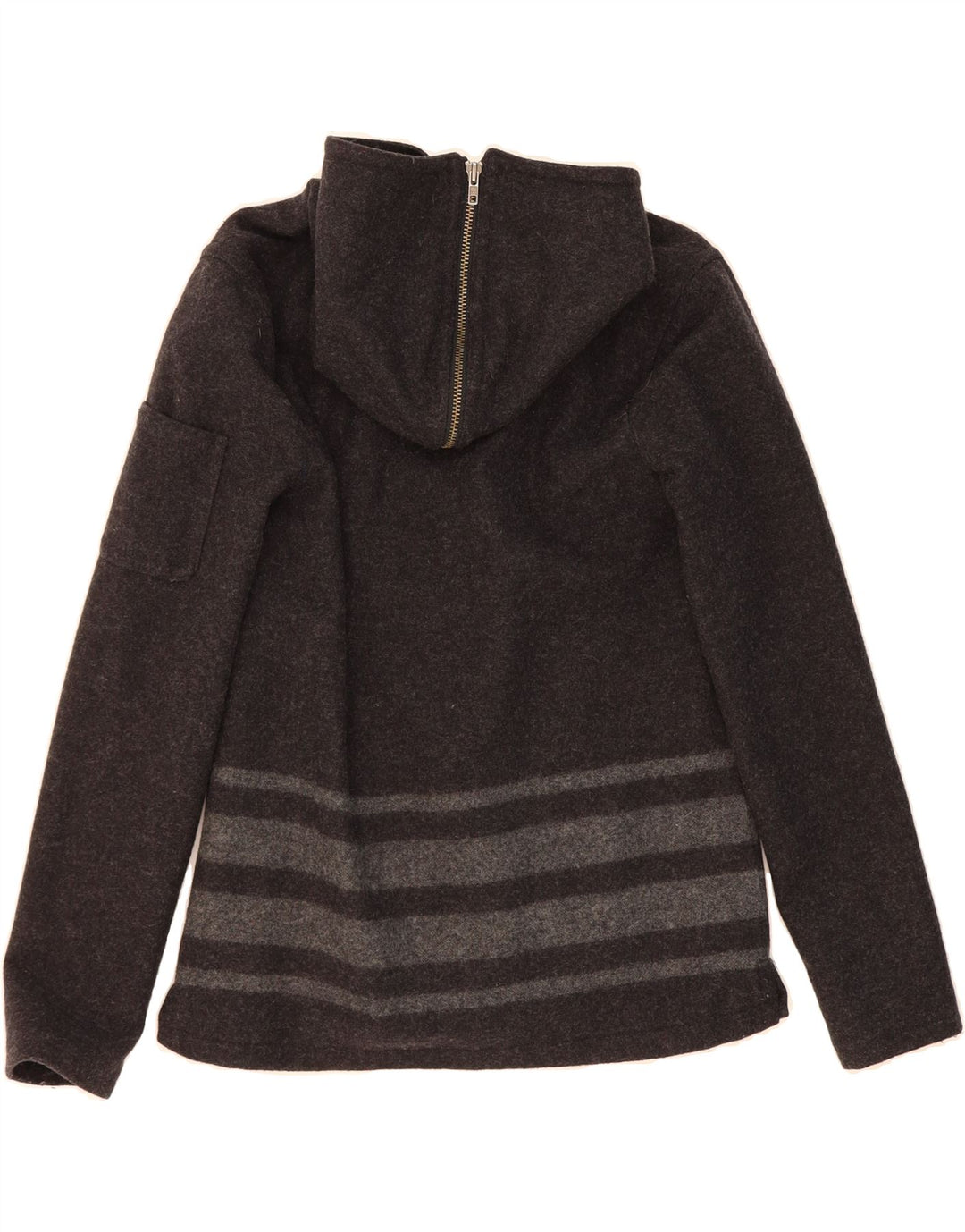 TOMMY HILFIGER Womens Hooded Duffle Jacket UK 10 Small Grey Striped Wool Vintage Tommy Hilfiger and Second-Hand Tommy Hilfiger from Messina Hembry 