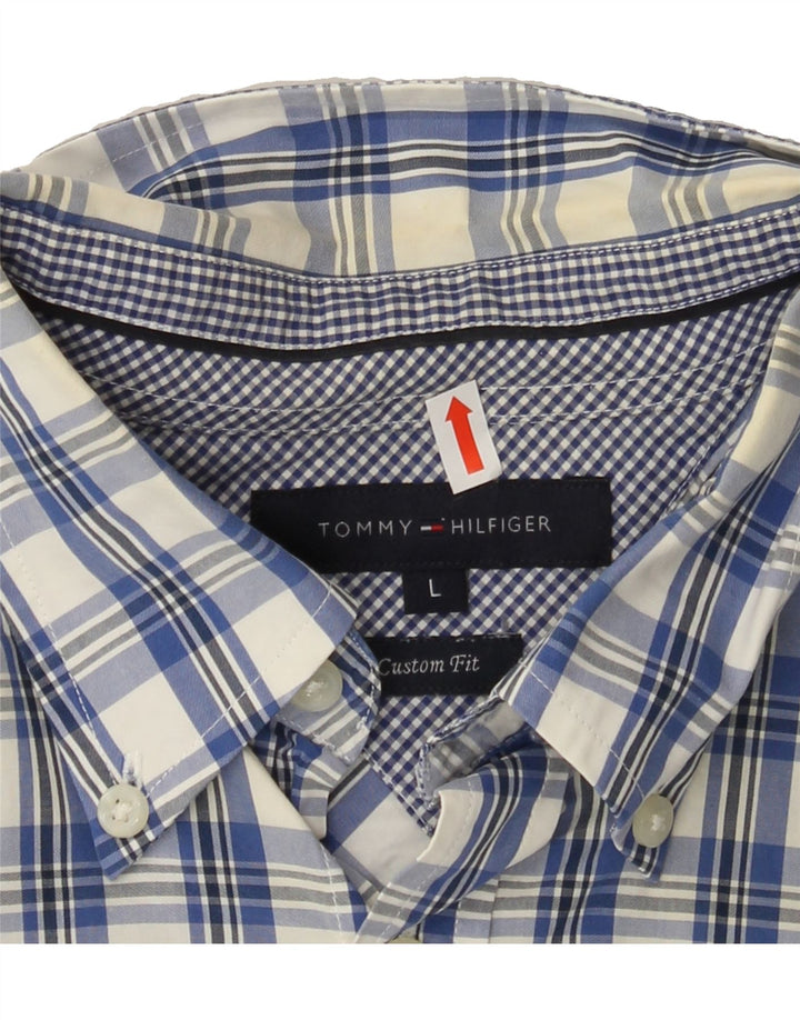 TOMMY HILFIGER Mens Custom Fit Shirt Large Blue Check Cotton Vintage Tommy Hilfiger and Second-Hand Tommy Hilfiger from Messina Hembry 
