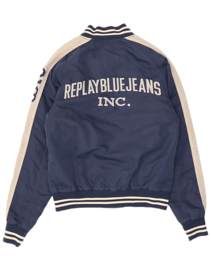 Replay Herre Graphic Varsity Jacket UK 40 Large Navy Blue Colourblock