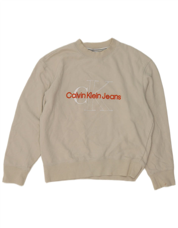 Calvin Klein Jeans Herre grafisk sweatshirt Jumper Medium Off White Bomuld